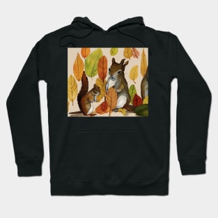 Squirrel mother and son with autumn leaves Hoodie